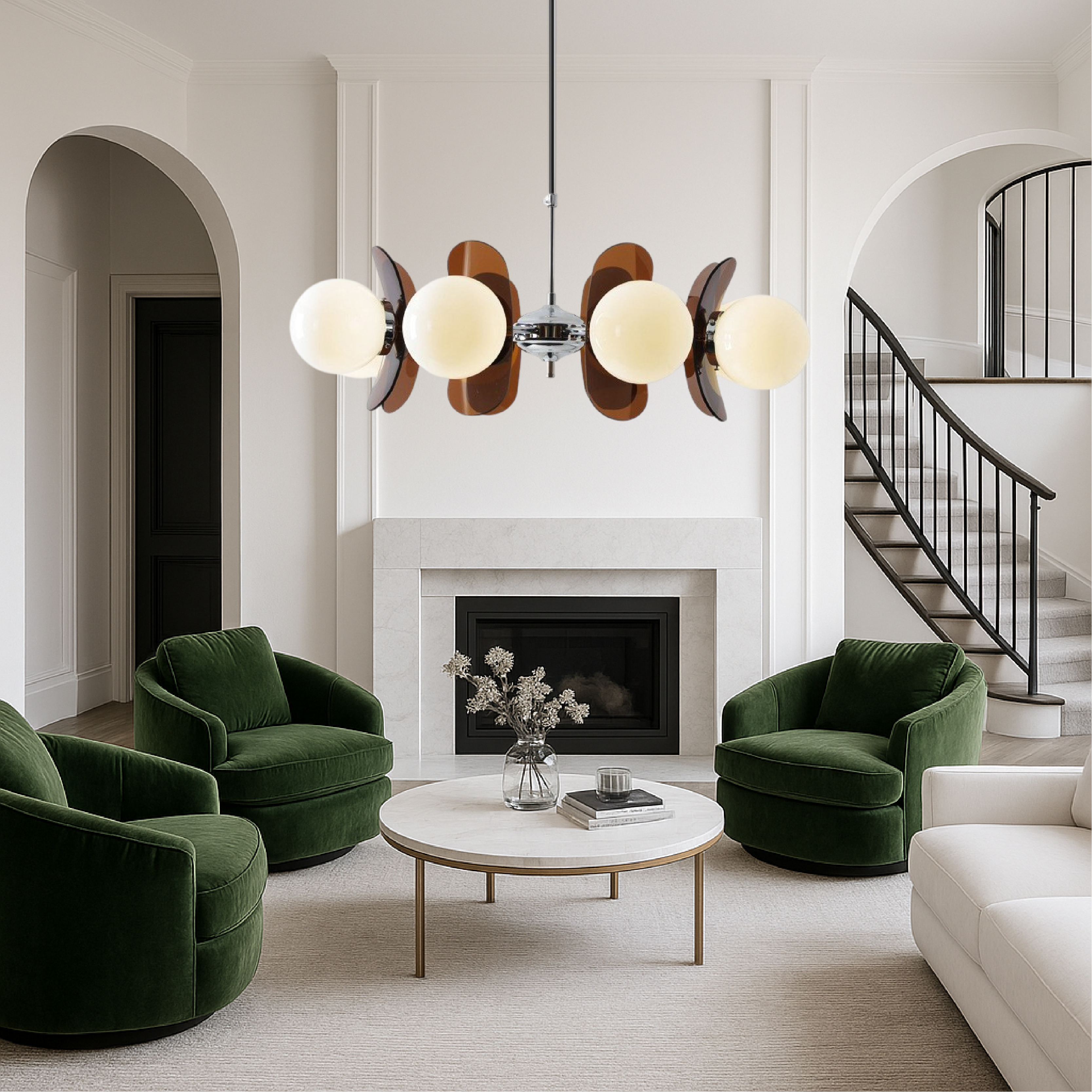 Lustre Géométrique Globes Verre Opale Pour Ambiance Chaleureuse