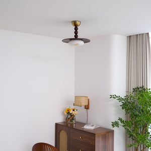 Yeste Plafonnier couleur noyer et imitation albâtre blanche - Neutralighting