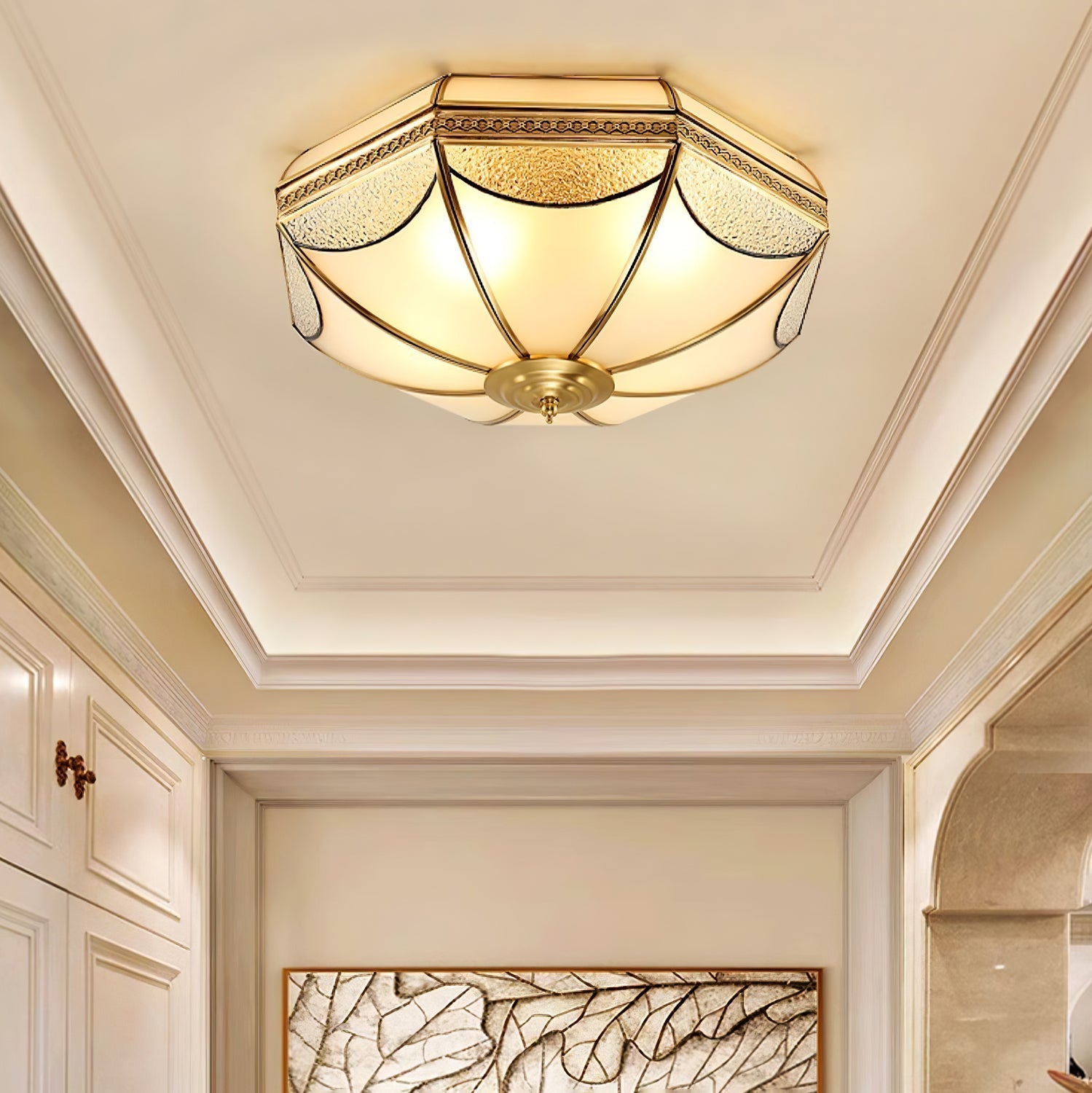 Ellaeara Entrepôt Dôme Forme Laiton Verre Plafonnier - Neutralighting