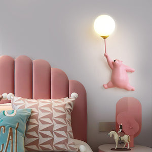 Bear Balloon Applique Murale Ours Ballon Moderne Animale. Blanc/Bleu/Rose. Salon - Neutralighting