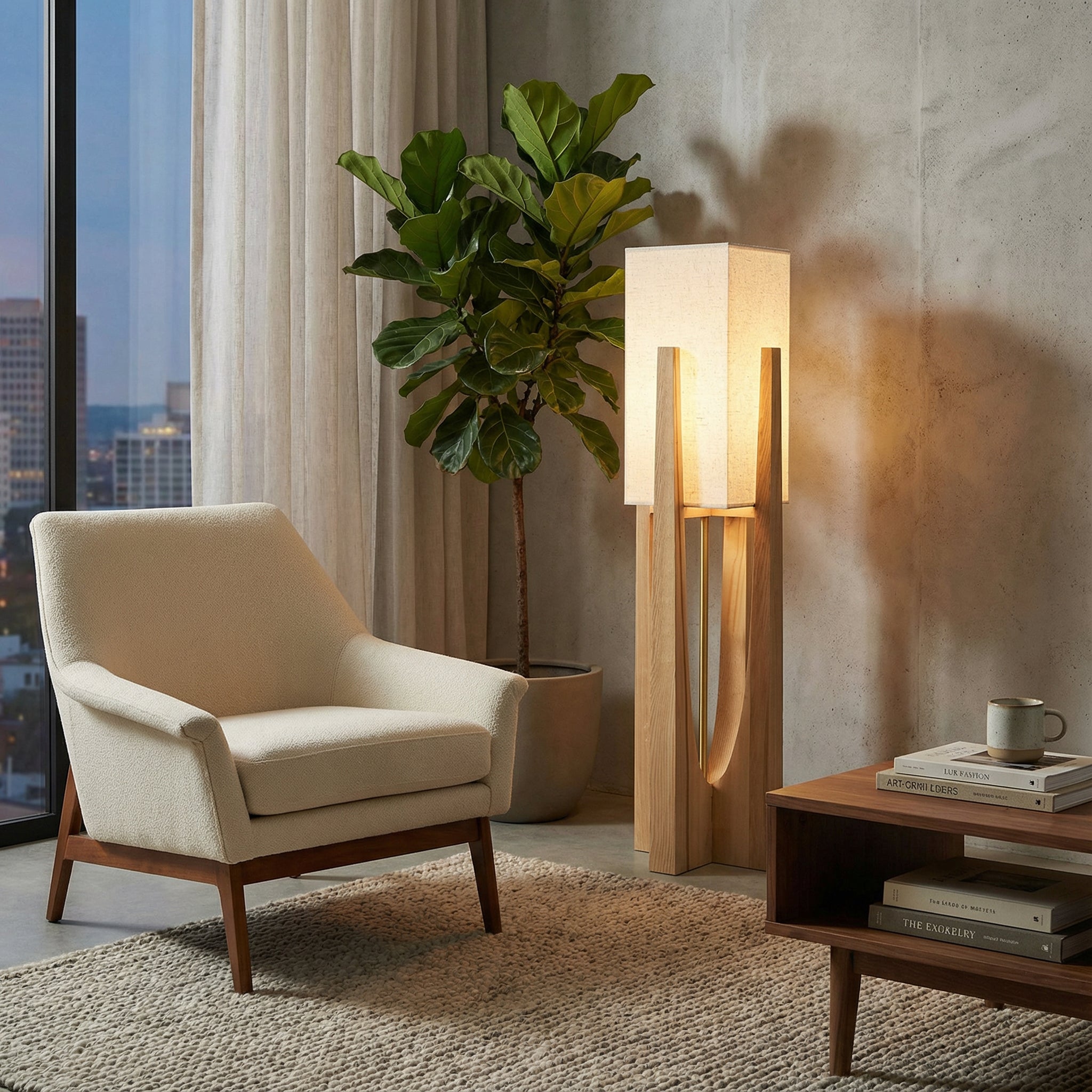 Lampadaire Wabi Sabi Bois et Tissu pour Ambiance Zen Contemporaine