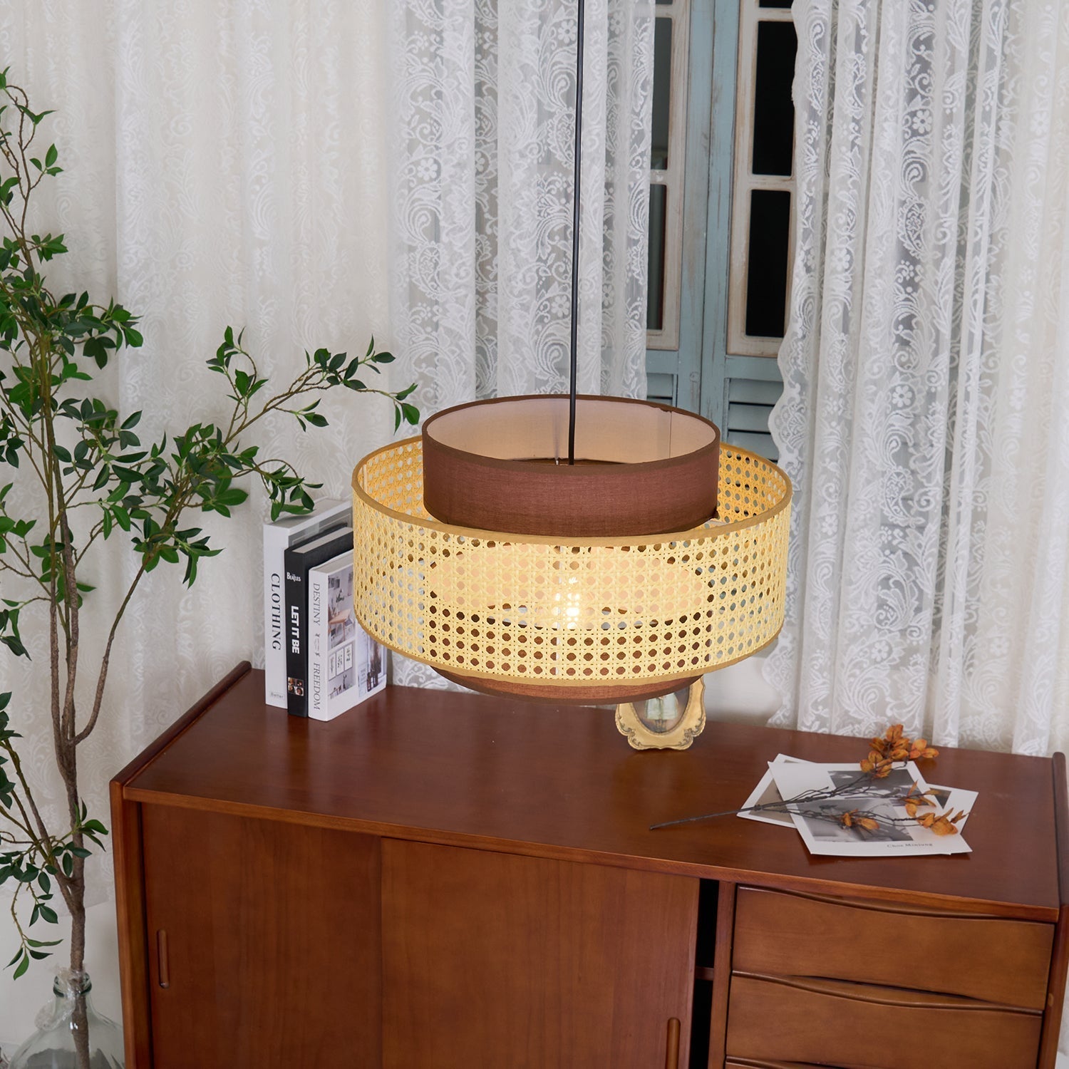 Zerither Lampe Pendante Rattan Tissu - Neutralighting