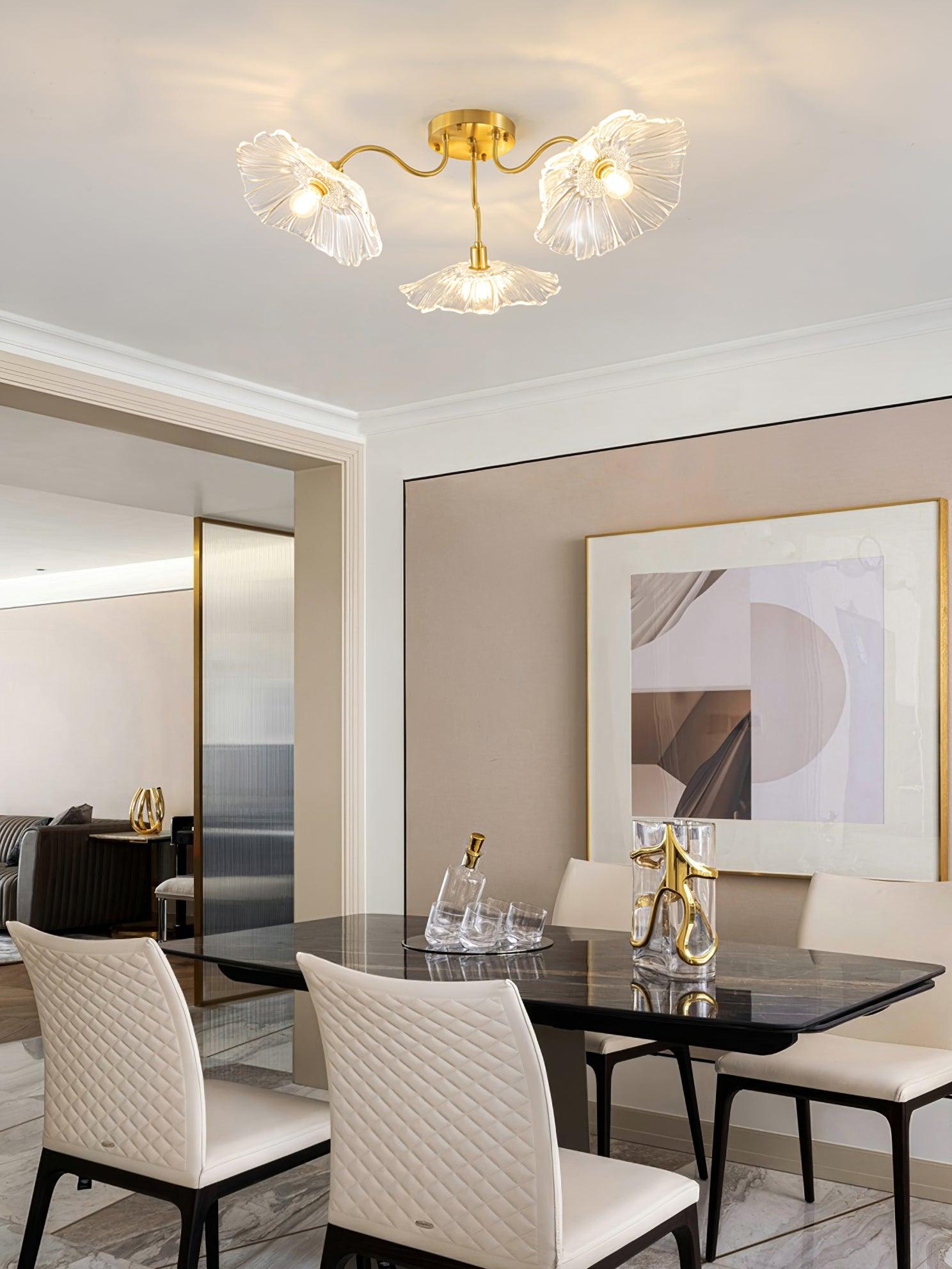 Solara Plafonnier en Verre Feuille avec Laiton Élégant - Neutralighting