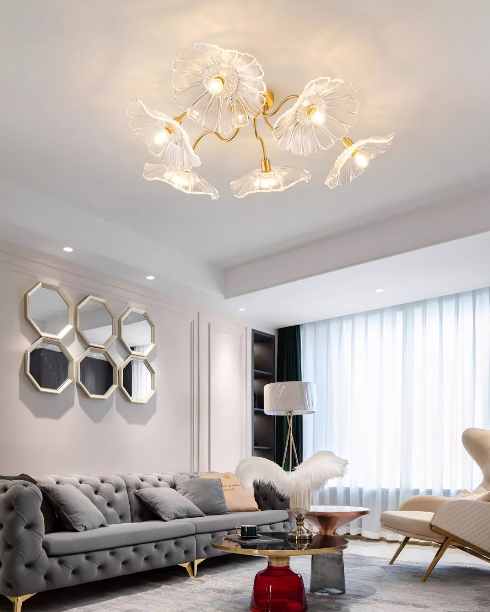 Solara Plafonnier en Verre Feuille avec Laiton Élégant - Neutralighting