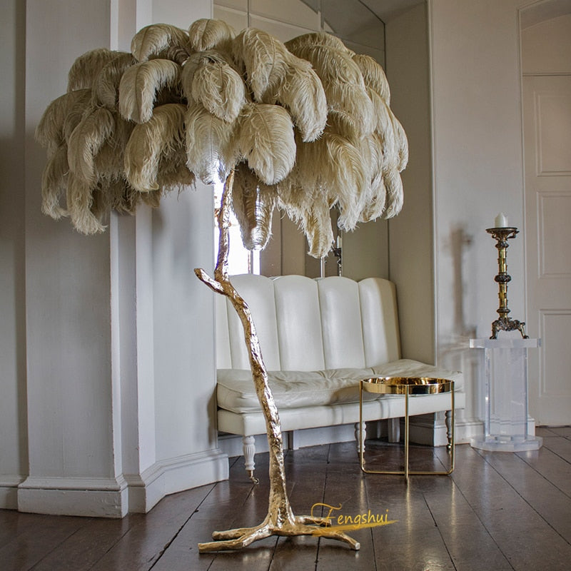 Lampadaire Fleur Luxe Plume/Métal Coloré Salon - Neutralighting