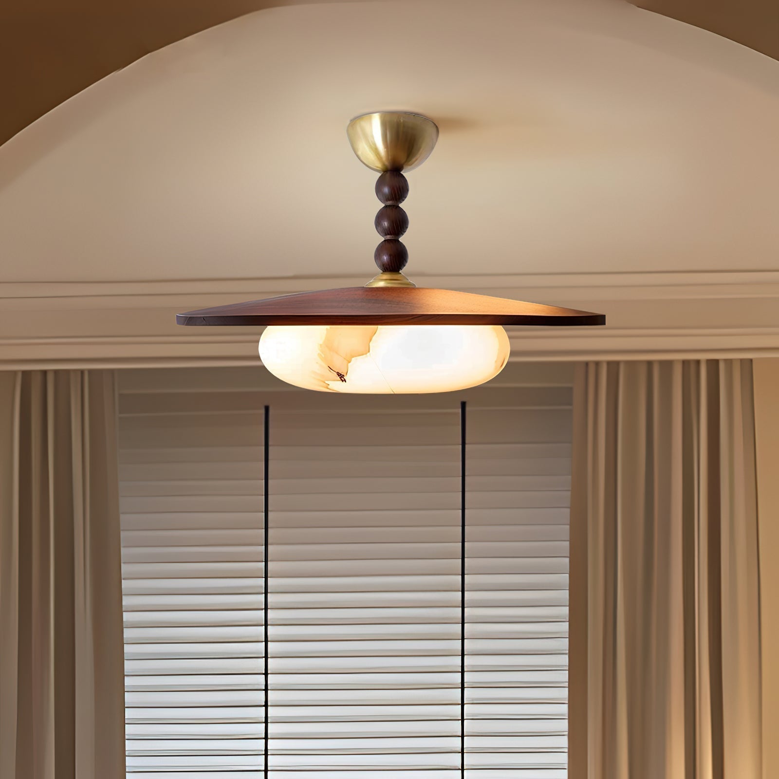 Yeste Plafonnier couleur noyer et imitation albâtre blanche - Neutralighting