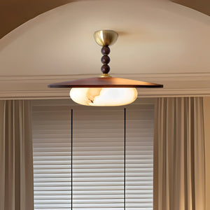 Yeste Plafonnier couleur noyer et imitation albâtre blanche - Neutralighting