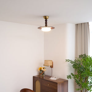 Yeste Plafonnier couleur noyer et imitation albâtre blanche - Neutralighting