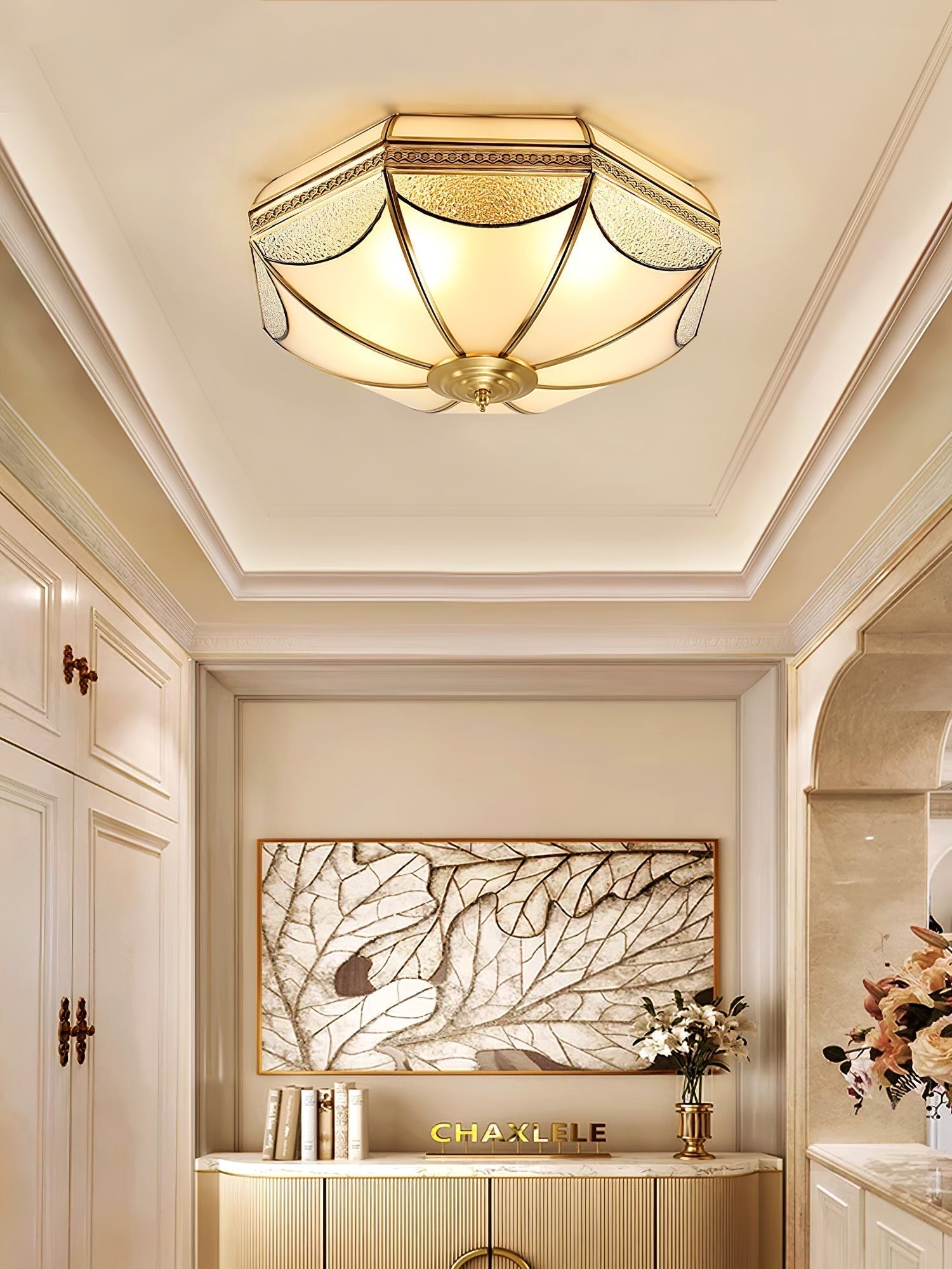 Ellaeara Entrepôt Dôme Forme Laiton Verre Plafonnier - Neutralighting