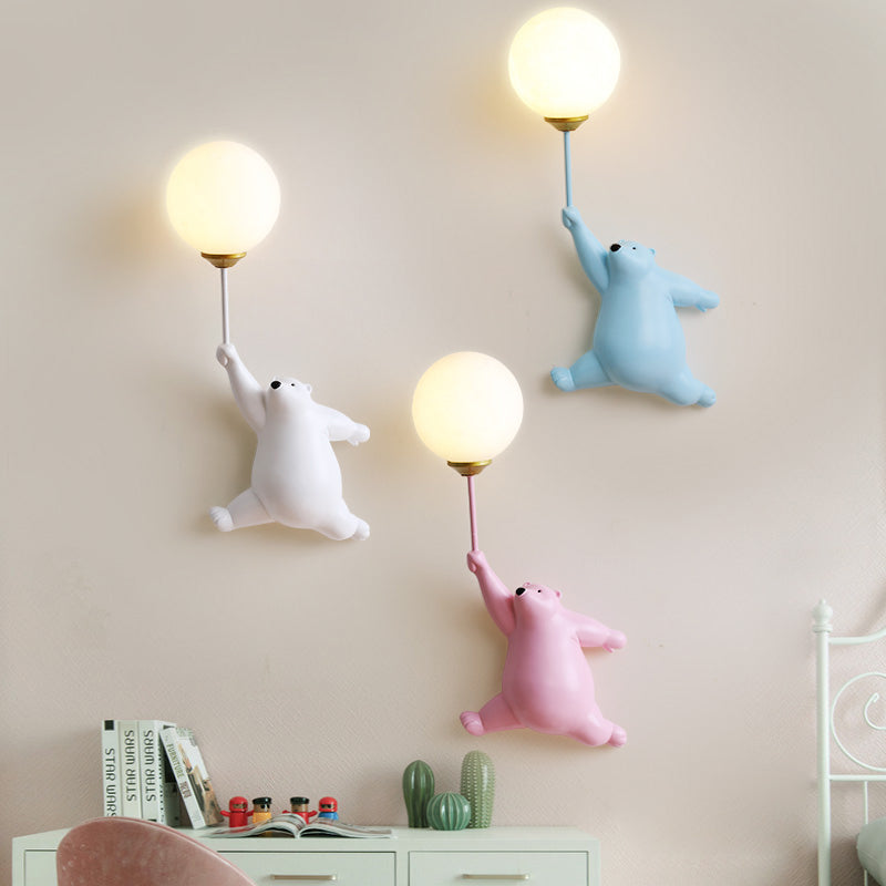 Bear Balloon Applique Murale Ours Ballon Moderne Animale. Blanc/Bleu/Rose. Salon - Neutralighting